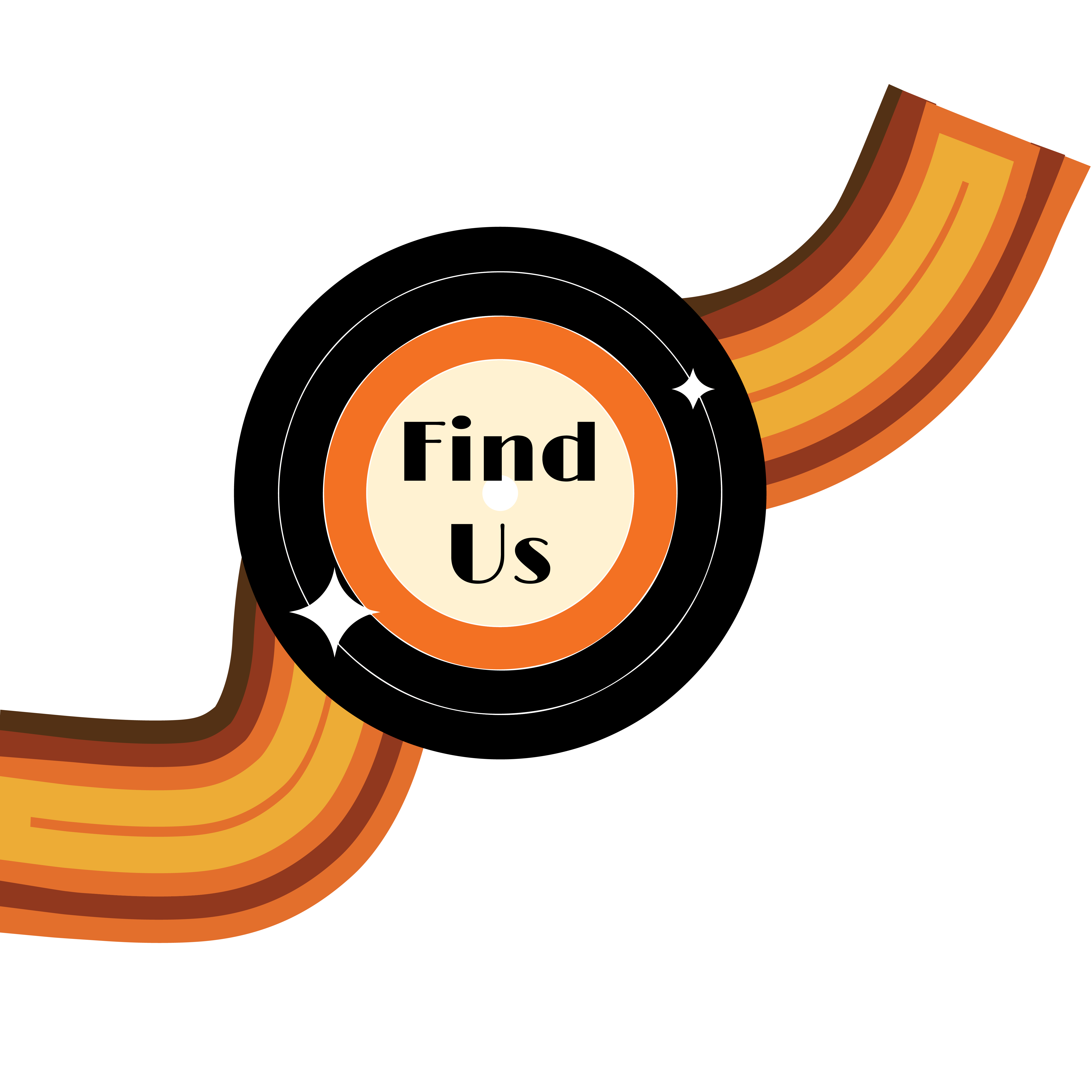 Vinyl with 'find us' in center with a line wave going across the screen behind the vinyl.