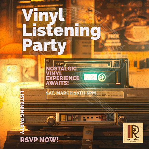 bright orange poster with warm tone. tape player to show the nostalgia