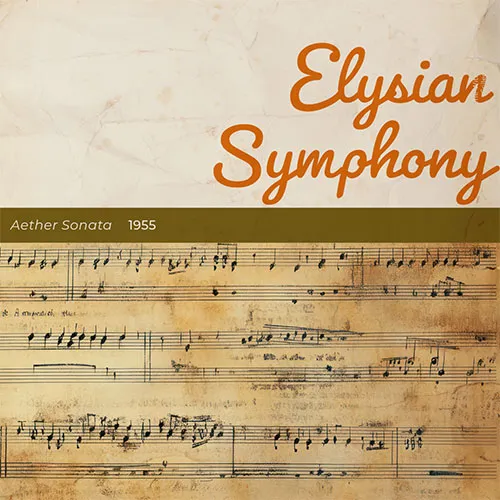 Album cover for Elysian Symphony - Aether Sonata, featuring a vintage sheet music design with an aged texture.